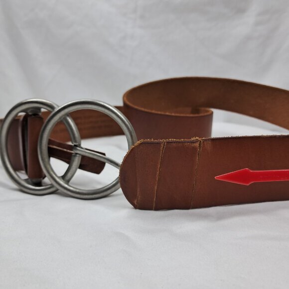 Urban Outfitters Wide Tan Leather Belt with Silver Hardware Size Large - Picture 4 of 8
